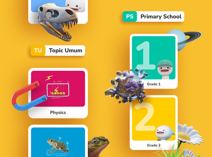 "Topics from Assemblr EDU, offering a wide range of interactive and engaging subjects, including science, mathematics, history, and more, through 3D & AR experiences for enhanced learning."